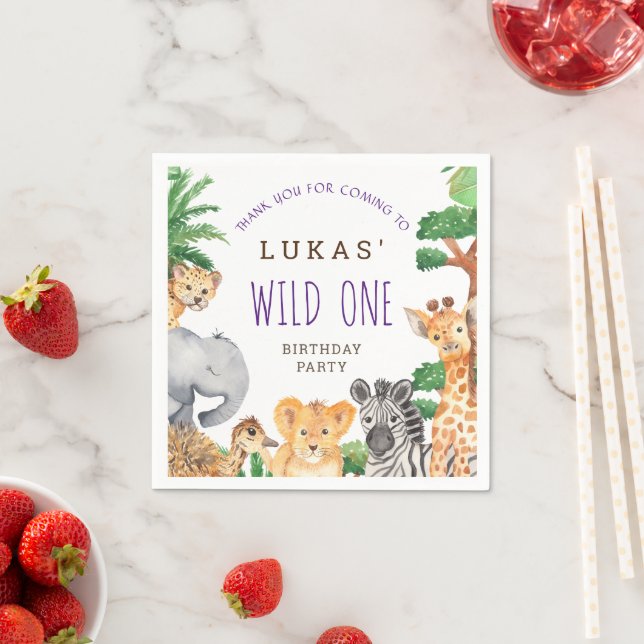 Cute Jungle Safari 1st Birthday Party Thank You Napkins (Insitu)