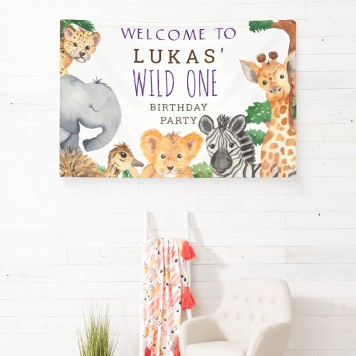 Cute Jungle Safari 1st Birthday Party Welcome Banner