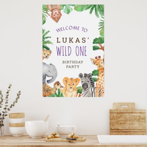 Cute Jungle Safari 1st Birthday Party Welcome Sign