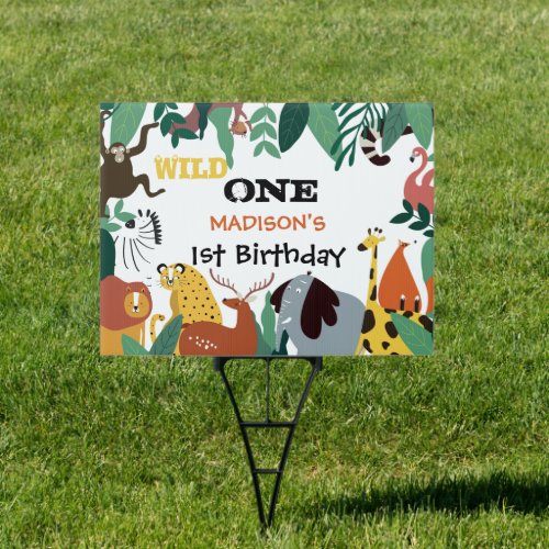 Cute Jungle Safari 1st Birthday Yard Sign