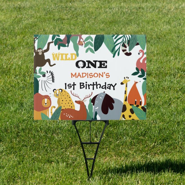 Cute Jungle Safari 1st Birthday Yard Sign (Insitu)