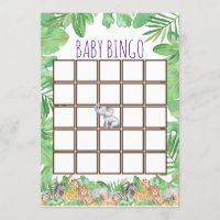 Cute Jungle Safari Animal Baby Shower Baby Bingo Invitation