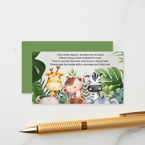  Cute Jungle Safari Animal Baby Shower  Book  Enclosure Card