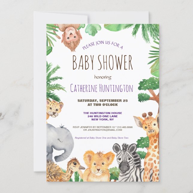Cute Jungle Safari Animal Baby Shower Invitation (Front)