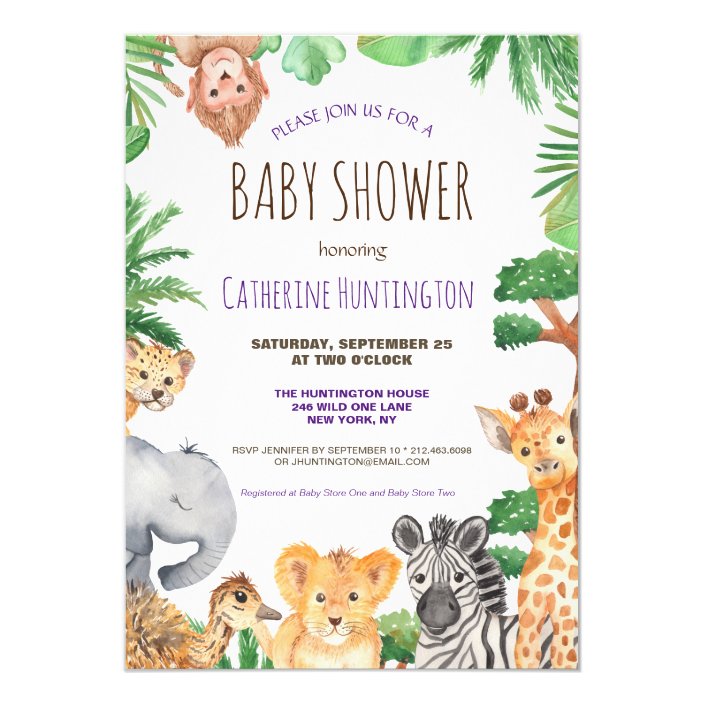 Cute Jungle Safari Animal Baby Shower Invitation | Zazzle.com