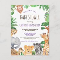 Cute Jungle Safari Animal Baby Shower Invitation Postcard