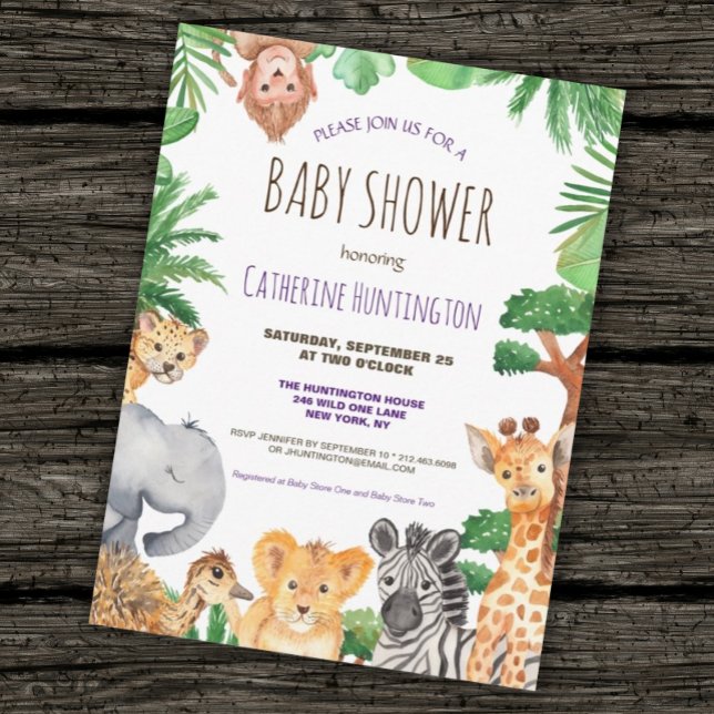 Cute Jungle Safari Animal Baby Shower Invitation Postcard