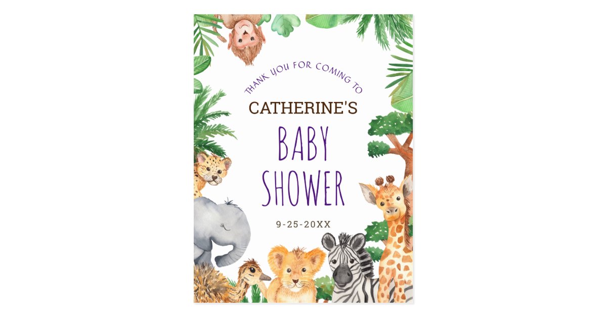 Cute Jungle Safari Animal Baby Shower Thank You Postcard