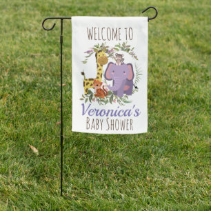 Cute Jungle Safari Animal Baby Shower Welcome Bann Garden Flag