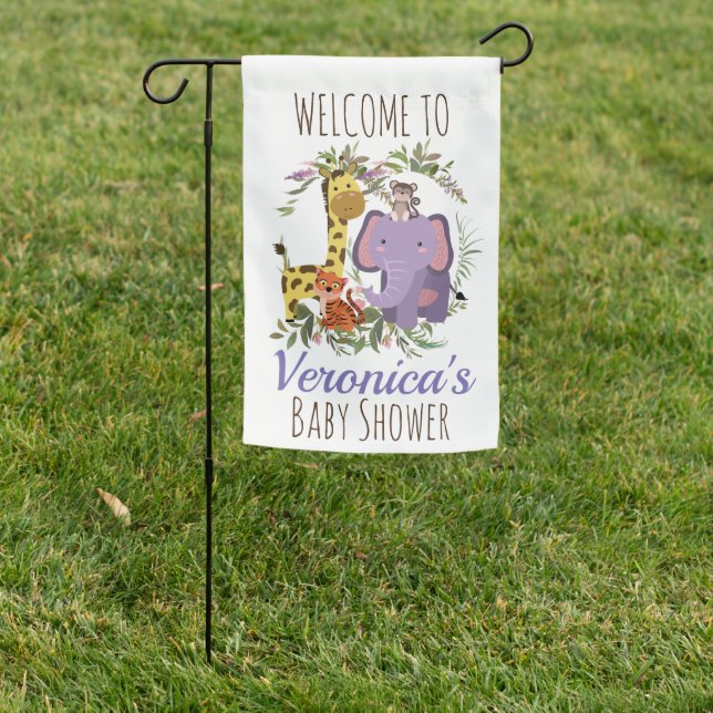 Cute Jungle Safari Animal Baby Shower Welcome Bann Garden Flag (In SItu)