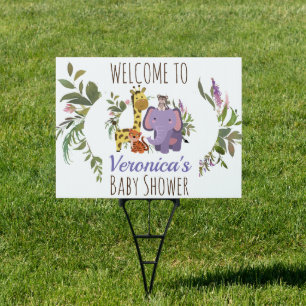 Cute Jungle Safari Animal Baby Shower Welcome Lawn Sign
