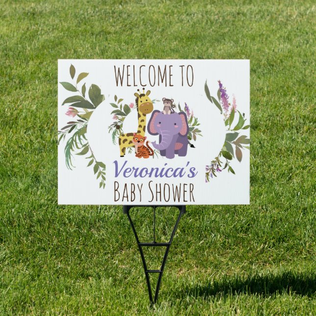 Cute Jungle Safari Animal Baby Shower Welcome Lawn Sign (Insitu)