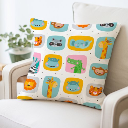 Cute Jungle Safari Animal Cartoon Print Pillow