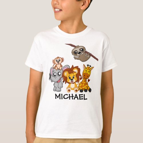 Cute Jungle Safari Animal Kids T_Shirt