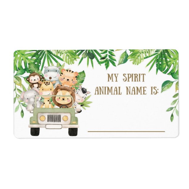 Cute Jungle Safari Animal Spirit Name Game Name  Label (Front)