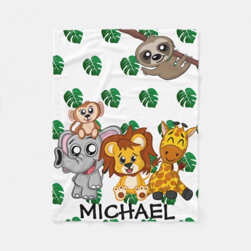 Cute Jungle Safari Animal Toddler Kids Fleece Blanket