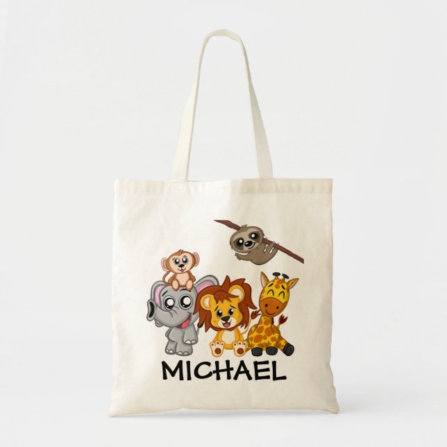 Cute Jungle Safari Animal Toddler Kids Tote Bag (Front)