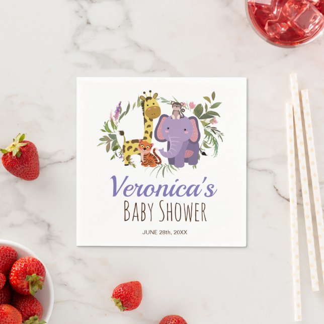 Cute Jungle Safari Animal Watercolor Baby Shower Napkins (Insitu)