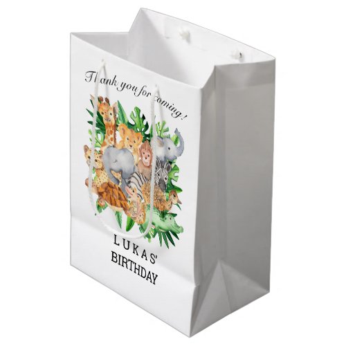 Cute Jungle Safari Animals 1st Birthday Party Medium Gift Bag