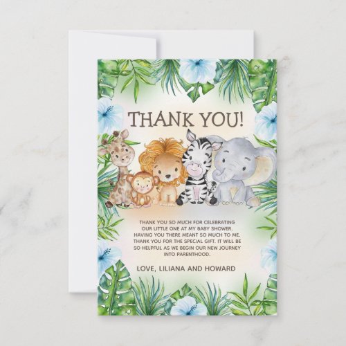 Cute Jungle Safari Animals Baby Boy Shower Thank You Card
