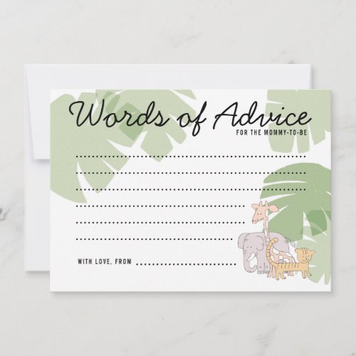 Cute Jungle Safari Animals Baby Shower Advice Card