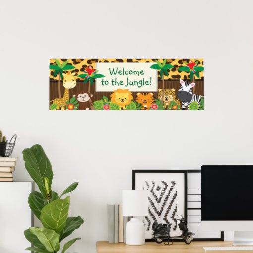 Cute Jungle Safari Animals Baby Shower Banner Poster | Zazzle