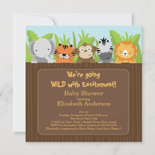 Cute Jungle Safari Animals Baby Shower Invitations