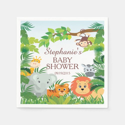Cute Jungle Safari Animals Baby Shower Napkins
