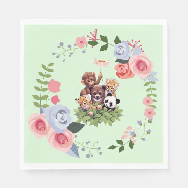 Cute Jungle Safari Animals Baby Shower Napkins (Front)