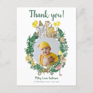 Cute Jungle Safari Animals Baby Shower Thank You  Postcard