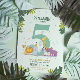 Cute Jungle Safari Animals Birthday Invitation