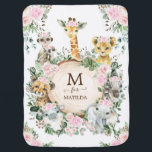 Cute Jungle Safari Animals Blush Pink Floral Girl Baby Blanket<br><div class="desc">The lovely design features a group of adorable safari animals and pretty watercolor blush pink flowers & lush greenery. Personalize the blanket with the baby's initial and first name.</div>