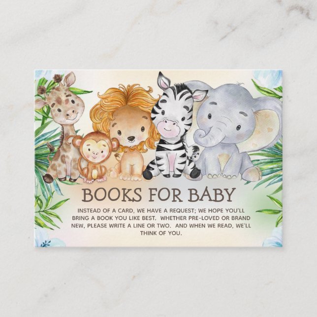 Cute Jungle Safari Animals Books for Baby Shower Enclosure Card (Front)