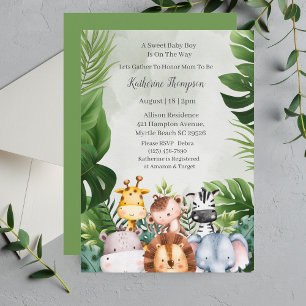 Cute Jungle Safari Animals Boy Baby Shower Invitation