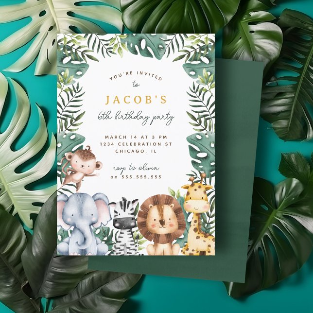 Cute Jungle Safari Animals Boy Birthday Party Invitation (Creator Uploaded)