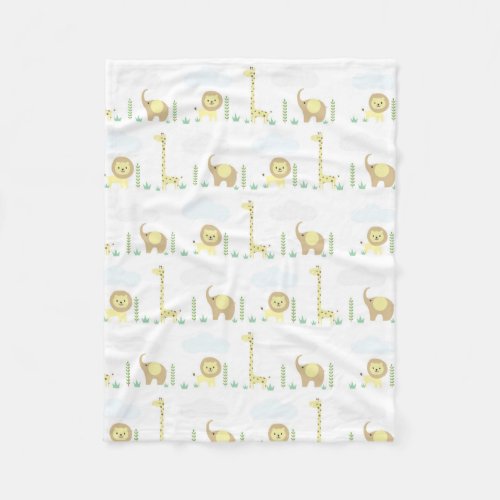 Cute Jungle Safari Animals Fleece Blanket