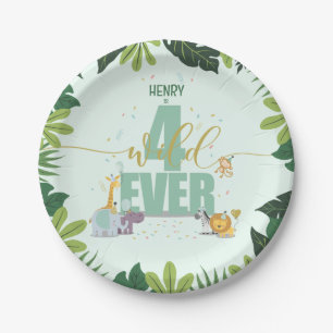 Cute Jungle Safari Animals Four Ever Wild Birthday Paper Plates