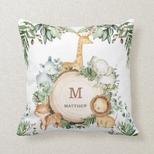 Cute Jungle Safari Animals Greenery Baby Nursery Throw Pillow