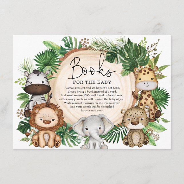Cute Jungle Safari Animals Greenery Books for Baby Enclosure Card (Front)