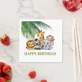 Cute Jungle Safari Animals Happy Birthday Invitati Napkins