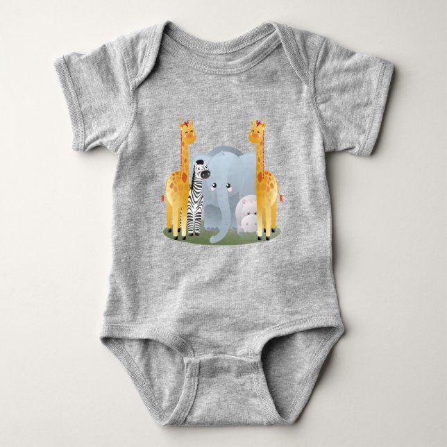 Cute Jungle Safari Animals Infant Baby Bodysuit (Front)