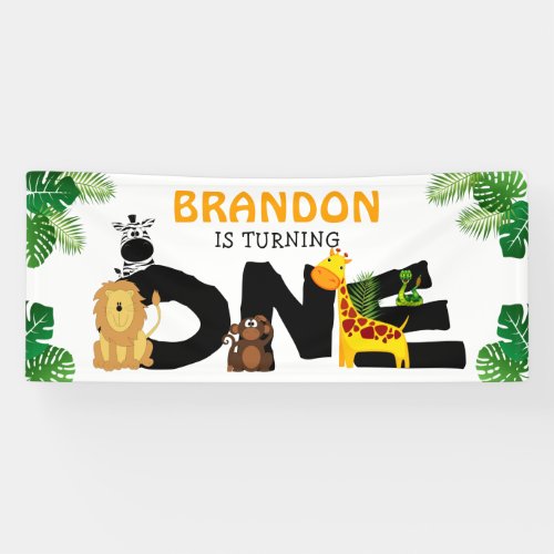 Cute Jungle  Safari Animals Kids Birthday Banner