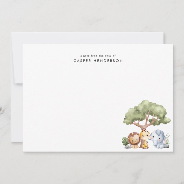 Cute Jungle Safari Animals Kids Name Note Card (Front)