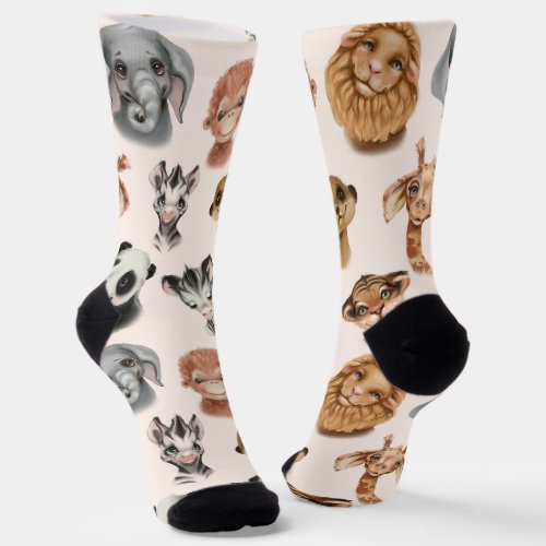 Cute Jungle Safari Animals Pattern Socks