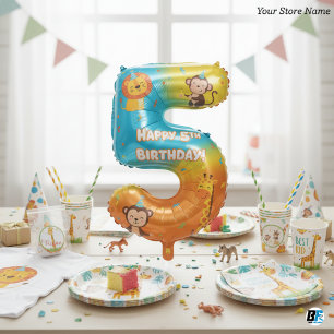 Cute Jungle Safari Animals Personalized 5th Birthd Balloon