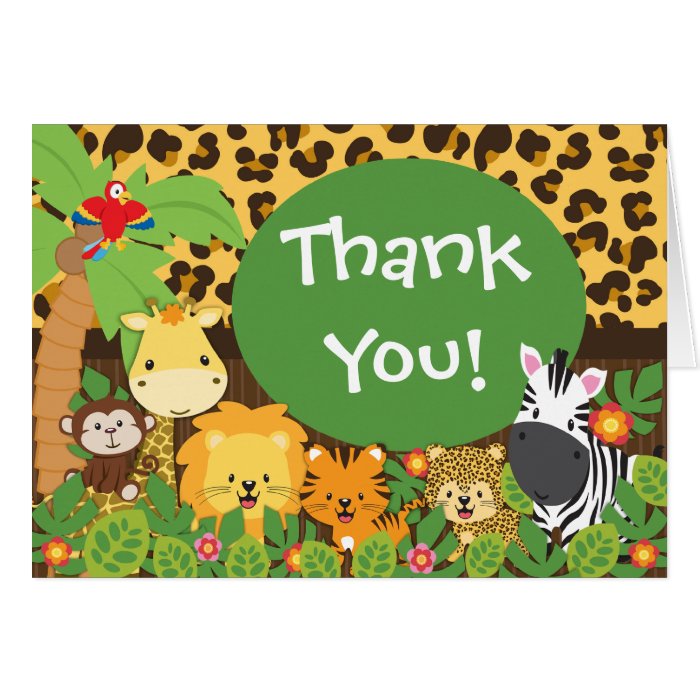 Cute Jungle Safari Animals Thank You Greeting Cards