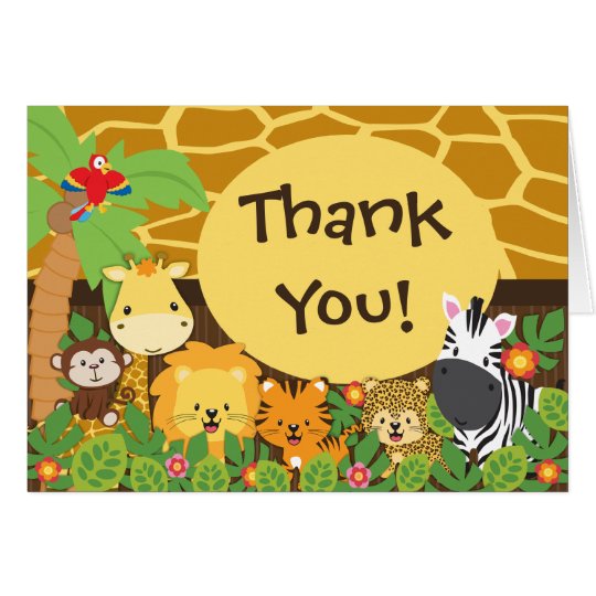 Cute Jungle Safari Animals Thank You Card Zazzle