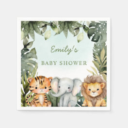 Cute Jungle Safari Animals Tropical Greenery Baby Napkins