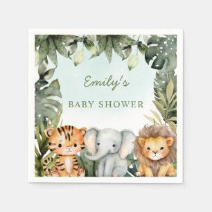 Cute Jungle Safari Animals Tropical Greenery Baby Napkins