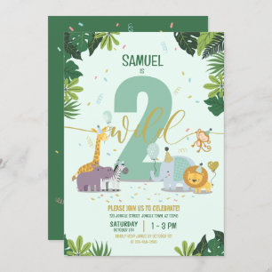Cute Jungle Safari Animals Two Wild Birthday Invitation